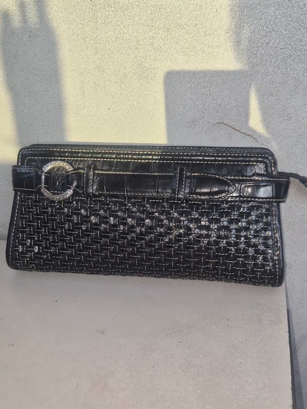 Vintage Brighton Black Woven Clutch with Belt Accent W/wallet.
